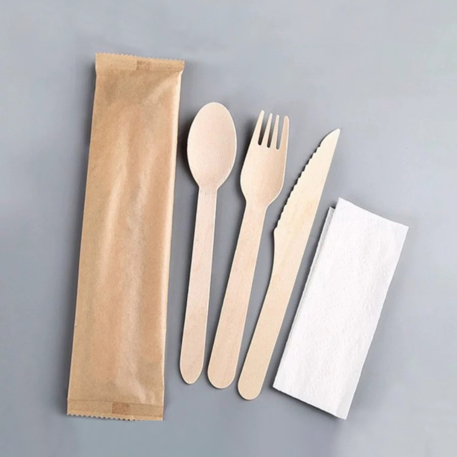 Nhà sản xuất bộ đồ ăn thân thiện với môi trường dùng một lần Bộ dao kéo bằng gỗ Bộ phim giấy có thể phân hủy